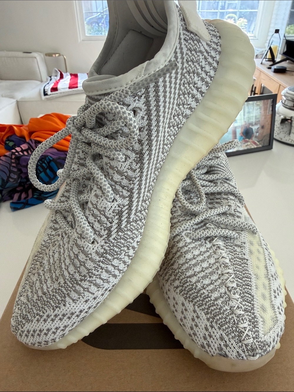 adidas Men's Knit Low-Top Sneakers - Light Gray & Cream Yeezy boost 350 v2 6.5